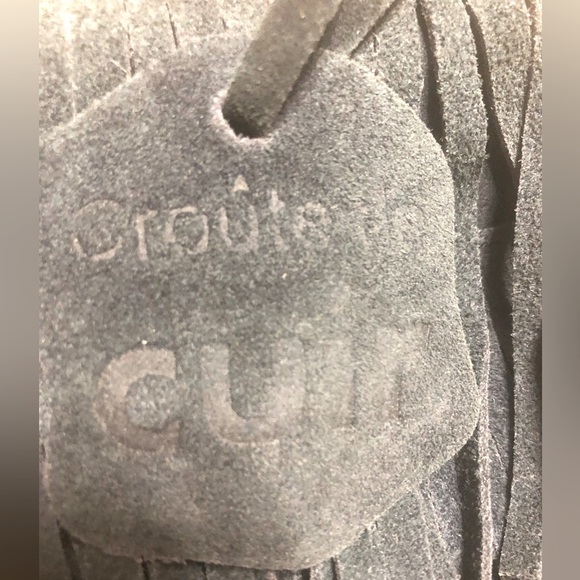 Croute de Cuir navy suede boho sack crossbody w/ fringe. France. EUC. - Picture 5 of 10